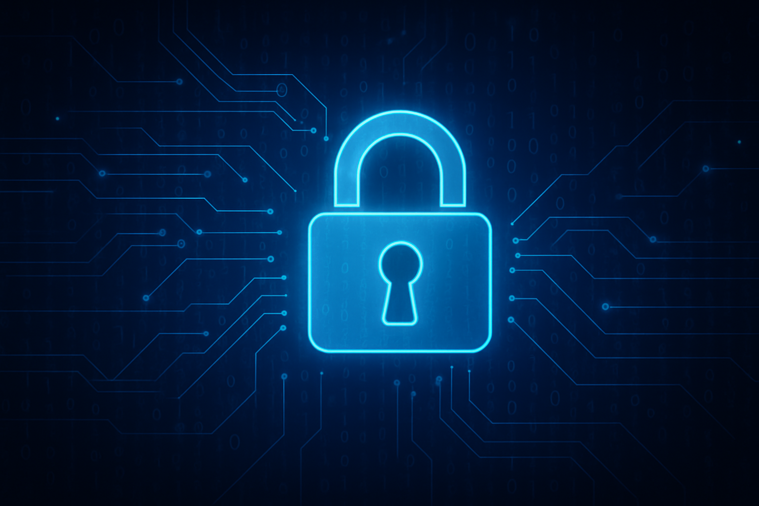 blue glowing lock for cybersecurity